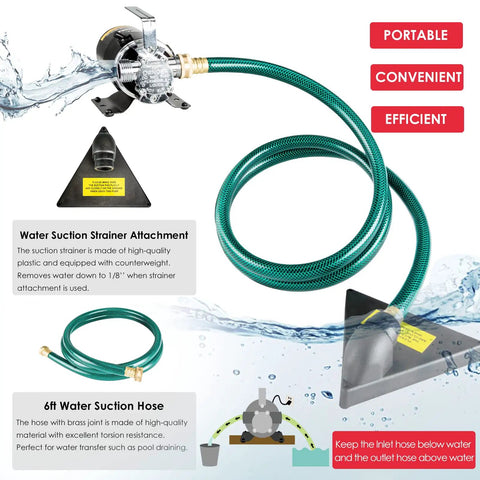 Portable 115V 1/10HP Water Transfer Pump Kit With 6 Ft Suction Hose, 330 GPH, Easy Drain For Pools, Rain Barrels And Aquariums