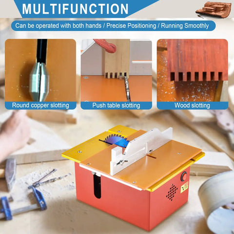 Compact 360W Table Saw For Hobby Woodworking With Adjustable Blade Height 0 To 1.34 Inches Push Table Included