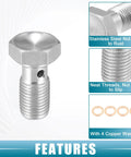 Banjo Bolt Brake Fitting Adapter Kit For Cars And Motorcycles, Three Eighths UNF Thread, 25mm Length, Stainless Steel Bolt with Washers