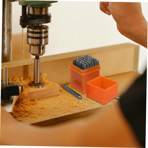 Dope 37 Piece Metal Stamping Kit With Letter Numbers Heart Punches for Wood Plastic Crafting with tools on workbench