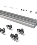 4 Ft Aluminum Bypass Barn Door Hardware Kit With Double Closing Sliding Closet System Heavy Duty Finger Pull Included Ultra Smooth Quiet Operation Fits Door Thickness 1 3 8 Inch Or 1 3 4 Inch Silver Finish components including tracks and rollers