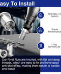 1/4-20 Aluminum Rivet Nuts Set With Threaded Inserts Rivnuts UNC Nutserts, shown installed in metal panel, easy installation features.