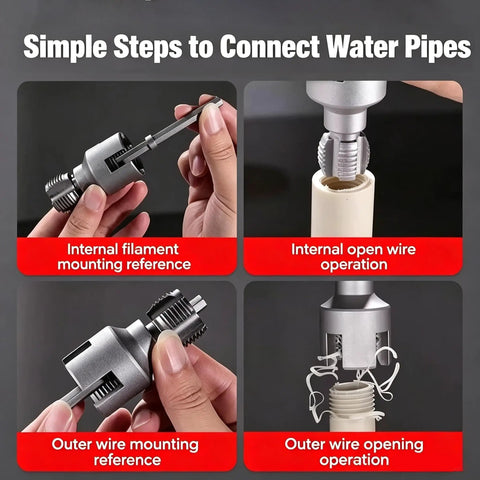 Get Your Pipe Threading On With This 3-Piece Internal And External Threader Kit, showing steps for connecting PVC water pipes.