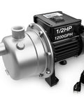 Half Horsepower Shallow Well Pump With 1200 GPH Flow, Stainless Steel Garden Jet Pump, 1/2 HP motor side view
