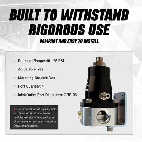 EFI Fuel Pressure Regulator Adjustable 40-75 PSI For Electric Fuel Injection Return Style with ORB-06 Inlet Ports