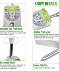 Upgraded Pipe Center Finder with adjustable dial protractor and bubble level; includes round head and center pole tip