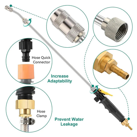 Stainless Steel Garden Sprayer Wand With Adjustable Nozzle 29 Inch Universal Three Eighths Inch Hose Fittings Turn Nozzle
