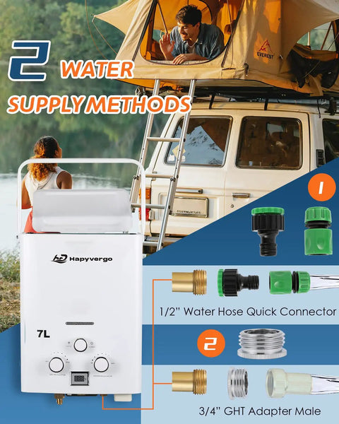 Portable Propane Gas Water Heater 7L Tankless Instant Hot Water Heater On The Go With Digital Display for RV use