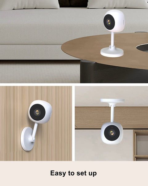 Two Pack Indoor Security Cameras 1080P HD Plug In WiFi Home Cameras For Baby Pet Or Home Surveillance With Phone App Two Way Audio Motion Detection Night Vision Works With Alexa And Google three-position setup