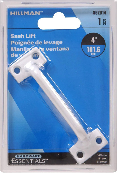 White Sash Lift Handle 4 Inch Durable Rust Resistant Steel Replacement Hardware For Windows And Cabinets in packaging