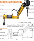 Heavy Duty Electric Tapping Machine With 600RPM Speed And 1000MM Flexible Arm, showcasing product structure and technical specifications.
