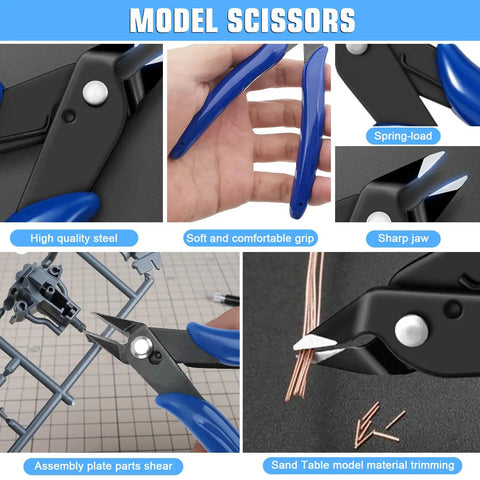 Model scissors from 25-Piece Model Building Tools Kit for Hobbyists and DIY Enthusiasts with cutting and trimming features