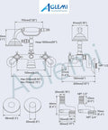 Technical diagram of Brushed Nickel Clawfoot Tub Faucet Wall Mount Tub Filler Set With Handheld Sprayer Double Cross Handles