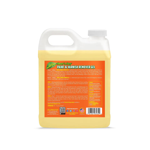 Back view of 32 oz Paint And Varnish Remover Gel bottle showing the label details and instructions for use.