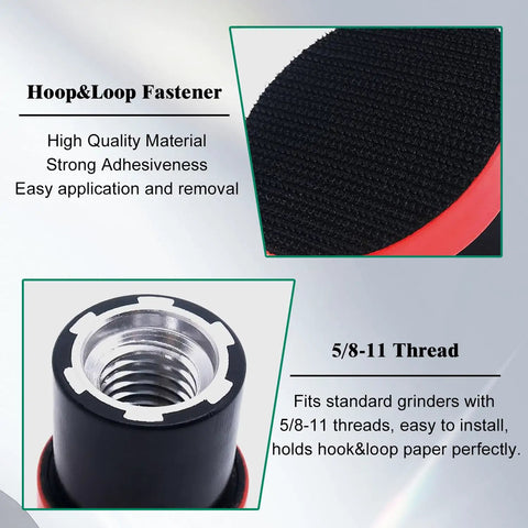 Close-up of hook and loop fastener and 5/8-11 thread adapter from 134Pack 3 Inch Wet Dry Sanding Discs Kit For Drill With Sixty To Ten Thousand Grit