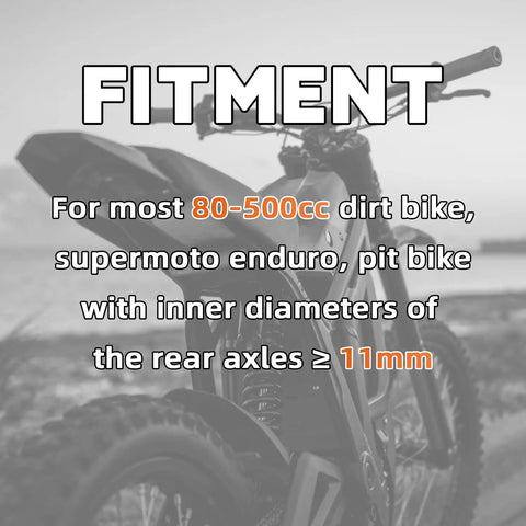 Two Pack Universal Dirt Bike Triangle Stand For 80 To 500cc Motocross Enduro Supermoto Pit Bikes Durable Iron And Aluminum Side Kickstand For Easy Park And Stable Stance with fitment text on dirt bike.