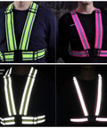 Comparison of XXL Yellow High Visibility Reflective Safety Vest With Two Silver Strips versus another brand, showing daytime and nighttime visibility.