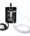 Back view of 50 Amp Non Pilot Arc Plasma Cutter With Dual Voltage 110V 220V And Pre Attached 110V US Plug, showing hose and plugs.
