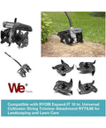 Beefed-Up Cultivator Tines Replacement Blade Set For RYOBI Expand-IT 10-Inch Universal Cultivator Attachment RYTIL66 shown in use
