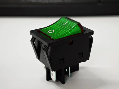 Heavy Duty 30A 250V DPST Rocker Switch 4 Pin Green Lighted On Off Toggle Two Pack For 120V/240V Applications, Perfect For Home, Automotive, And DIY Projects. green illuminated rocker switch with 4 spade terminals