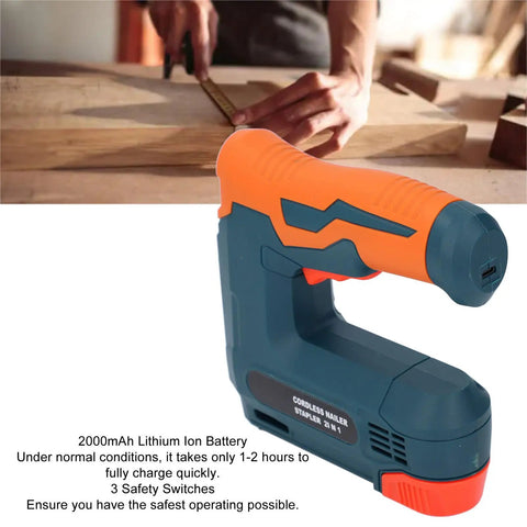 Shop Grade Cordless Brad Nailer Wireless Nail Gun With USB Charging, 2000mAh battery, compact design for carpentry projects.