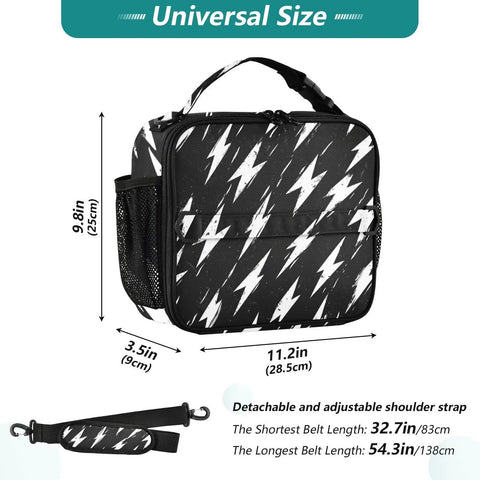Retro Lightning Bolt Pattern Insulated Lunch Bag For Work School Travel On The Go Carrier With Thermal Insulation And Easy Clean Interior Durable Polyester Keeps Meals Fresh All Day, 11.2 x 3.5 x 9.8 in