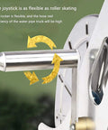 Premium Garden Hose Reel Featuring Easy Rewind Lightweight Build And Six Function Spray Nozzle joystick detail showing flexibility and efficiency