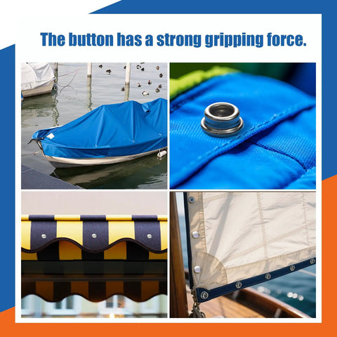 Image of Pro Grade Canvas Snap Fastener Kit With Marine Grade Stainless Three Eighths Inch Snaps used on boat covers, tents, and awnings.