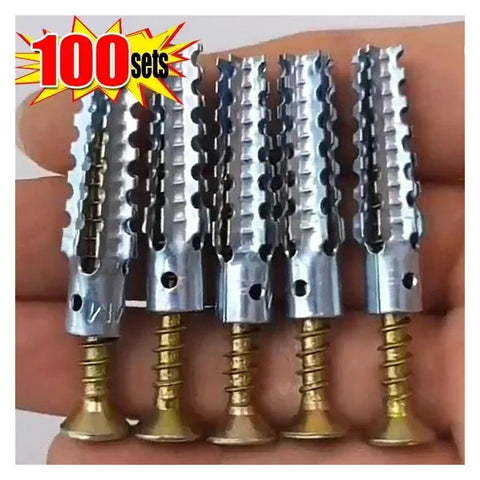 100 Pc Self Tapping Serrated Expansion Tube Screws for Concrete Walls DIY Ready visible with serrated metal design
