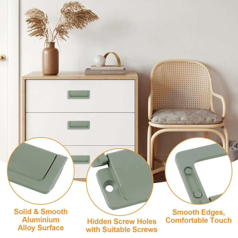 Aluminum Cabinet Pull Handles Set Of Two Flush Ring Hidden Drawer Pulls For Cabinets And Closets Green Finish, Rust Resistant