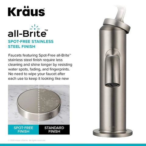 Ramus Single Handle Bathroom Sink Faucet With Lift Rod Drain In Spot Free Stainless Steel, shown with all-Brite finish