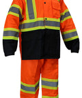 High Visibility Rain Suit With Jacket And Pants Class 3 ANSI ISEA 107 2015 Orange XL Waterproof Oxford Shell Mesh Liner