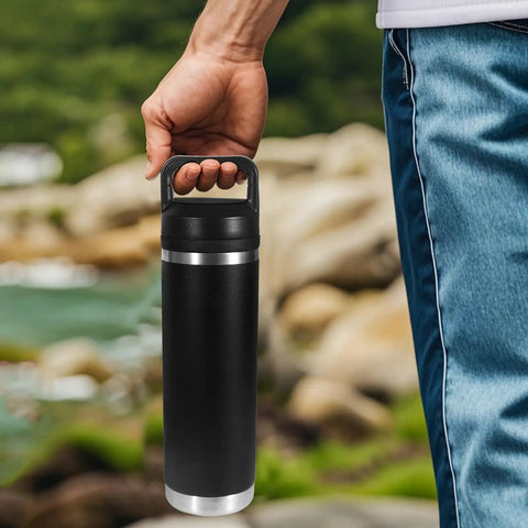 Screw Top Lid Replacement For Rambler Bottle 18 26 36 46 64 Oz No Spill Chug Cap in a person's hand outdoors