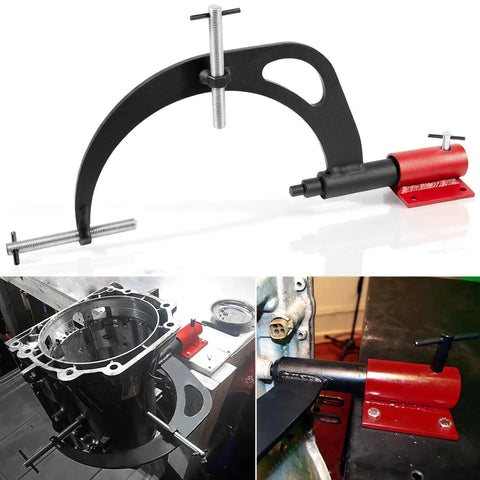 Universal Transmission Holding Fixture With Base For Rebuilding GM Transmissions 375 400 425 475 700-R4 4L60E 4L80E And Related Models Built Tough Transmission Holder Stand with red base and clamps