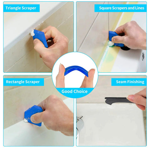 Silicone Caulking Tools 3-In-1 Grout Removal Tool Scraper Set For DIY Home Repairs, Angle Scraper, Glass Glue Blade, Adhesive Residue Remover, Seam Repair Kit, 11-Piece Finishing Tool Set, Black used on bath and tile seams