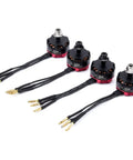 RS2205 2300KV Brushless FPV Motor CW CCW with soldered 2mm banana plugs and cooling fins for 3S-4S LiPo drones displayed in a row