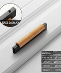 Eight Pack Black Wood T Bar Drawer Pulls for Cabinets Wardrobe Kitchen Dresser Hardware shown on white surface with size details.