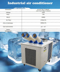 Heavy Duty Industrial Air Conditioner, Massive 220V Outdoor Evaporative Cooler with three ducts on a mobile base.