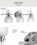 Archie Collection 3 Light Clear Double Prismatic Glass Coastal Bath Vanity Light In Polished Chrome Finish For That Soft Vintage Coastal Glow And Chill Vibe Great For Powder Rooms And Baths, Easy Install, Dimmable, And Compatible With Most Switches.