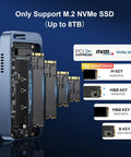 Ridiculously Fast M.2 NVMe SSD Enclosure With Built In Quiet Cooling Fan Crushes Big Files At Eighty Gbps For Seamless Gaming And 8K Video Edits Sleek Aluminum Body Plays Nice With Thunderbolt And USB showing internal slots for M.2 NVMe SSDs.