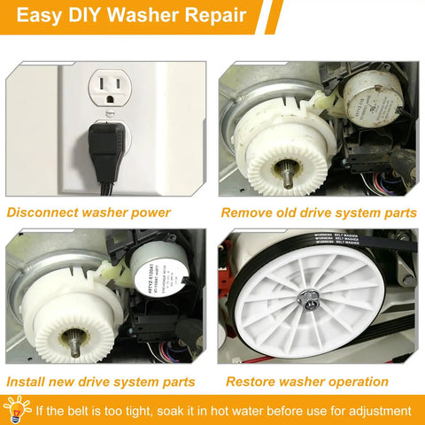 Washer Drive System Repair Kit With Shift Actuator W10913953 And Splutch Pulley Cam W10721967 Plus Drive Belt W10006384 For Whirlpool Maytag Kenmore Top Load Washers That Gets Your Agitation And Spin Back On Track showing install steps