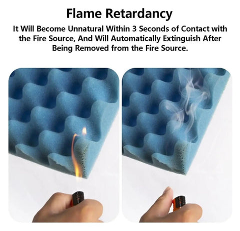 Professional Polyurethane Self Adhesive Soundproofing Foam Rolls Five Meter Long demonstrating flame retardancy in blue foam.