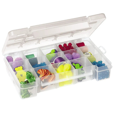 Compact Plastic Portable Parts Storage Case With Hinged Lid And Four Adjustable Dividers for organizing craft items