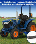 Beefy Tire Mounted Tractor Step With Non Slip Grip For Farm Rig, Trailer And Pickup Work Truck, Heavy Duty Steel Platform 12 X 4.75 Inch shown with blue tractor in field