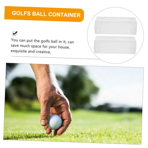 Golfer placing a ball on grass, with inset showing PE storage box; Three Piece Golf Ball Display Case With Transparent Window