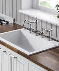 4 Hole Kitchen Faucet With Sprayer, 8 Inch Centerset Brass Bridge Kitchen Faucet With Two Handles And Side Sprayer, Chrome Finish