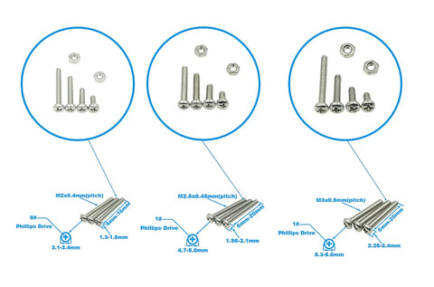 All In One Stainless Steel Phillips Pan Head Machine Screws And Hex Nuts Assortment Kit In Metric M2 M2.5 M3 Sizes diagram