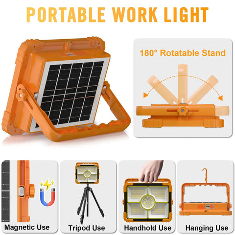 Heavy Duty Solar LED Work Light With 10000 Lumen Brightness, 466 LED Beads, Magnetic Mount, IP66 Waterproof, Outdoor Use