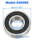 Front And Rear Mini Bike Wheel Bearings 6202RS Replacement Kit Fits Coleman CT200U CT200U-EX BT200X with dimensions labeled