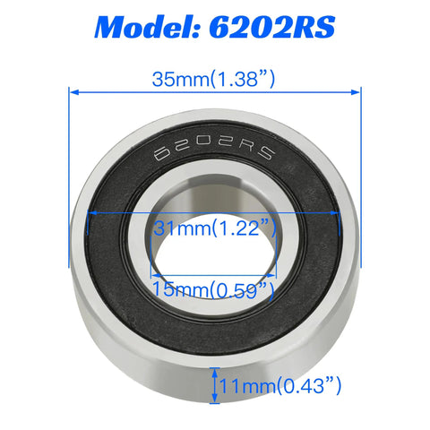 Front And Rear Mini Bike Wheel Bearings 6202RS Replacement Kit Fits Coleman CT200U CT200U-EX BT200X with dimensions labeled